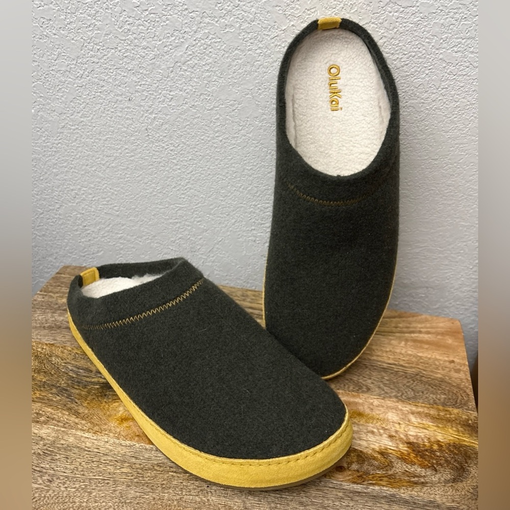 Olukai Hamani HuluGreen Wool Sheepskin Shearling Lined Slippers Men’s 11 NEW